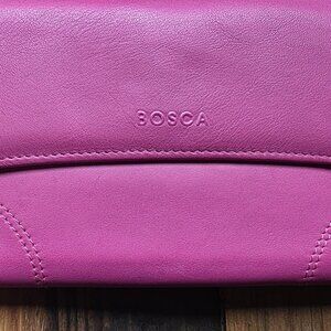 Vintage Bosca Hot Pink Leather Wallet Clutch Made in Italy Y2K Barbiecore Design